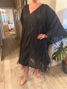 Anthropologie Maeve Black Fringe Boho Poncho Dress